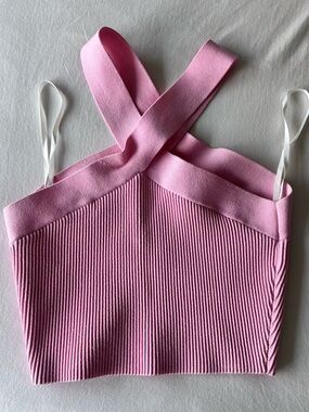 Aritzia Babaton Pink Sculpt Knit Criss Cross Cropped Tank